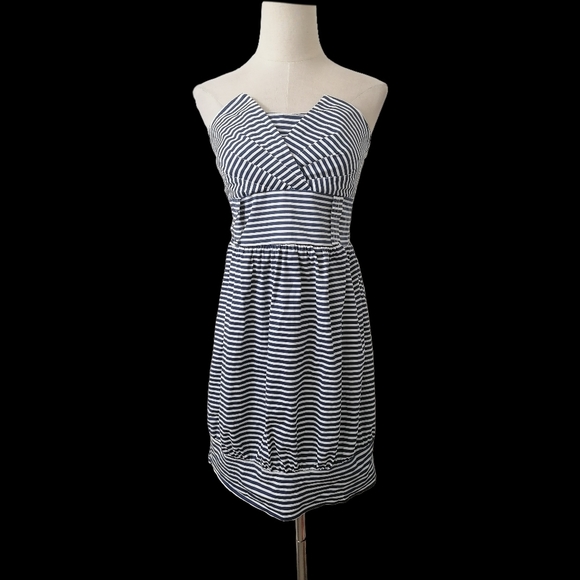 Dresses & Skirts - - fits S, blue white stripes thick cotton material  strapless dress